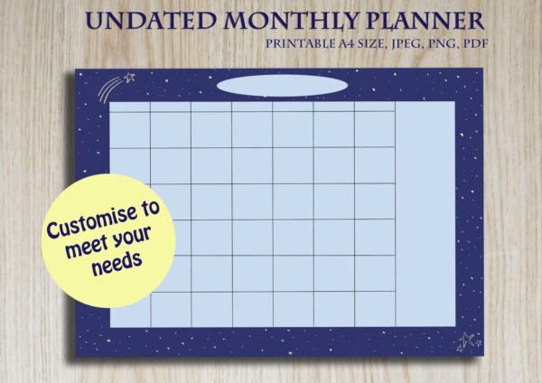 Starry Sky A4 Printable Undated Monthly Planner